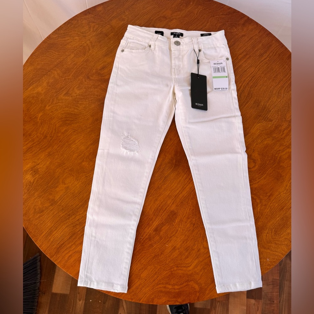 Hudson Kids Skinny Jeans Girls 8 White Wash Distressed Adjustable Waist NWT